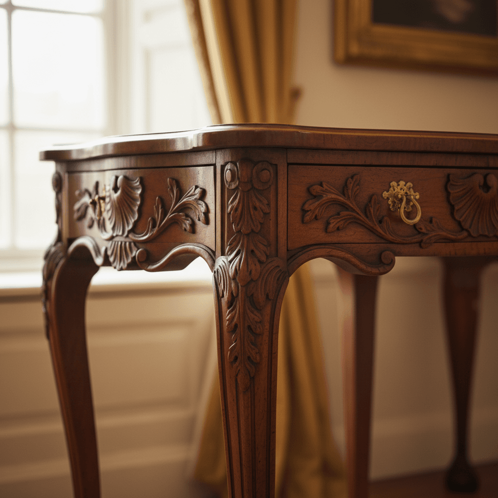 Georgian walnut side table with ornate carved details