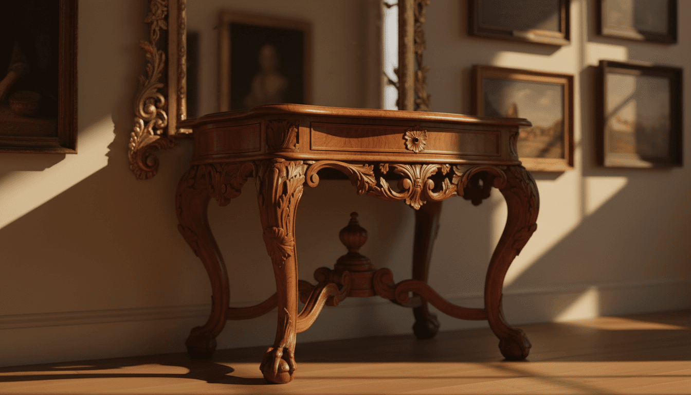 Georgian mahogany side table with carved details displayed in warm gallery lighting