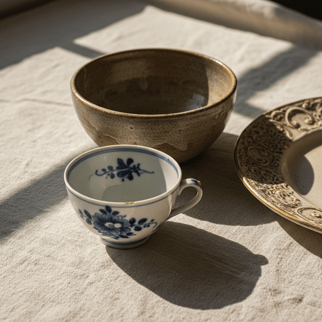 Collection of antique ceramics and porcelain showing period detailing
