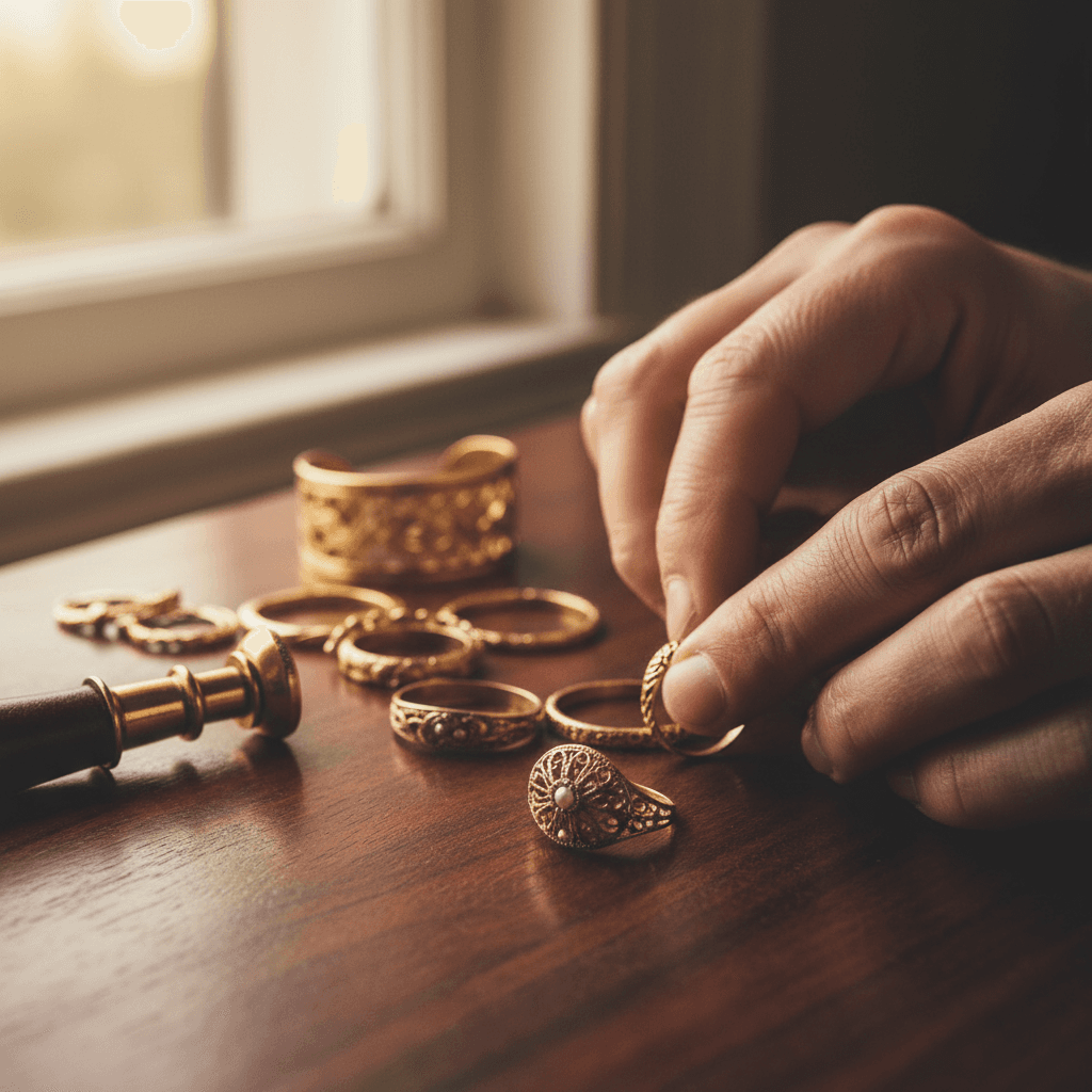 Expert examining an antique pendant for provenance and authenticity